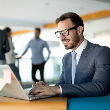 Office worker using laptop